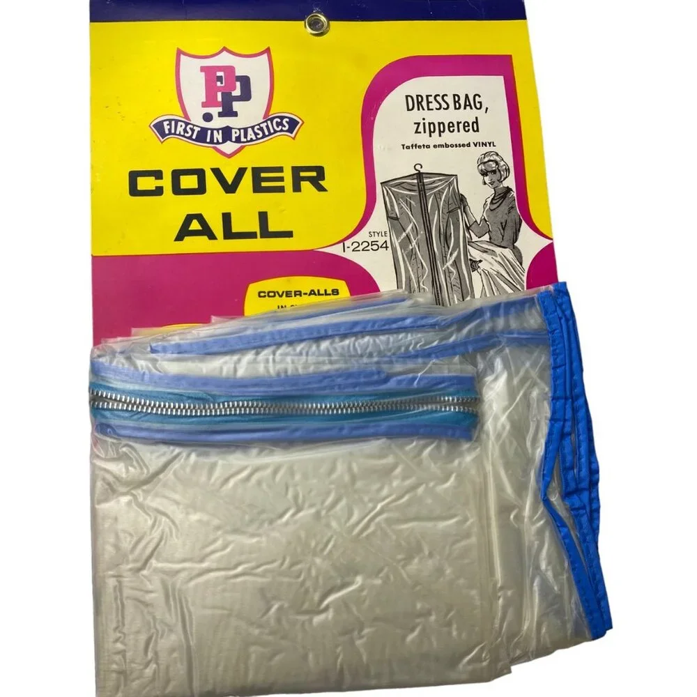 PP Frosty Clear Vinyl Dress Coat Garment Bag Zippered Cover All 22x54 Vtg 70s